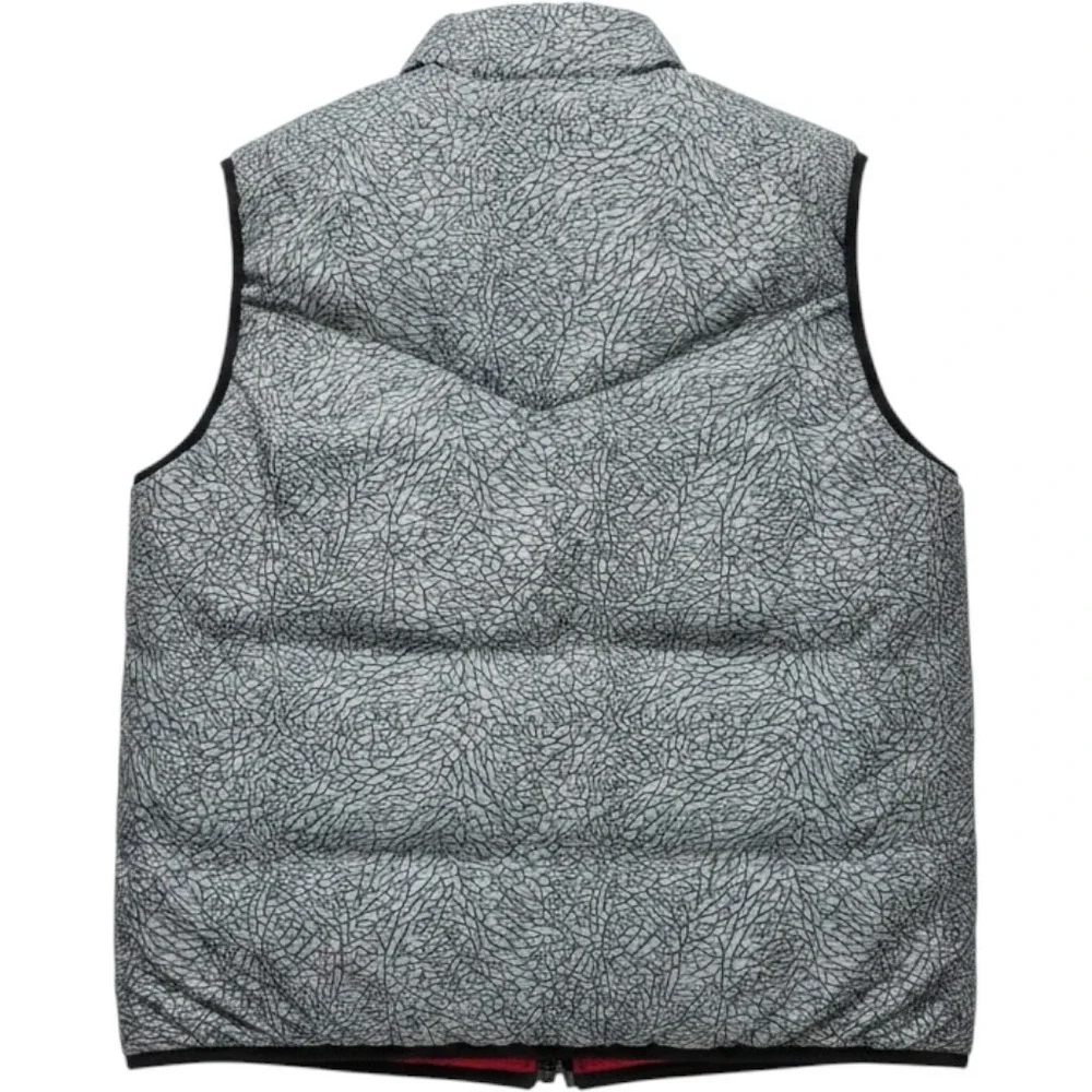 Jordan Puffer Vest Mens Medium Red Grey Reversible Elephant Print Excellent Zip